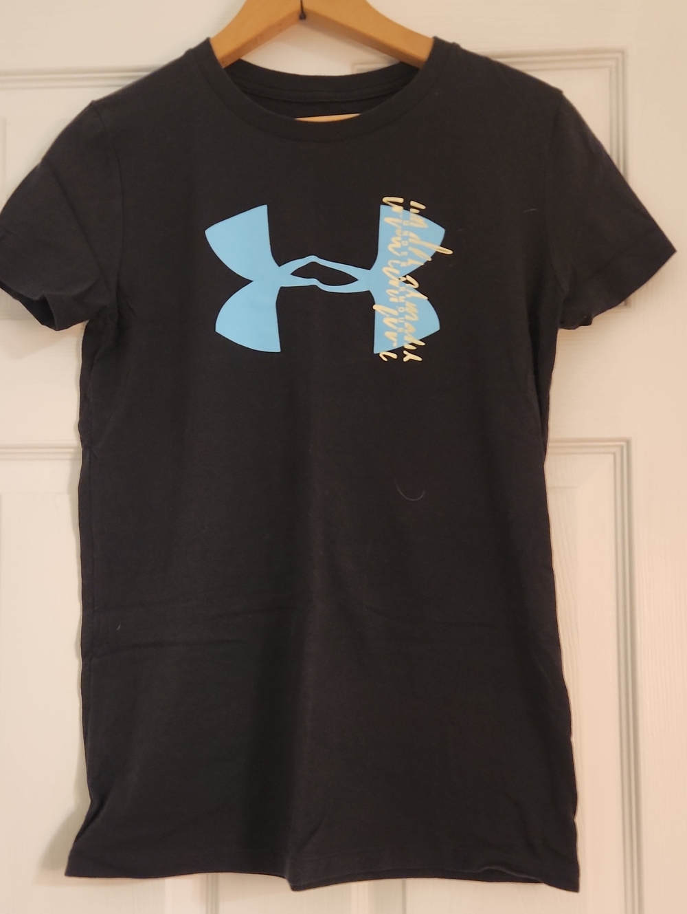 Under Armour Black Short Sleeve Tee with Light Blue Logo